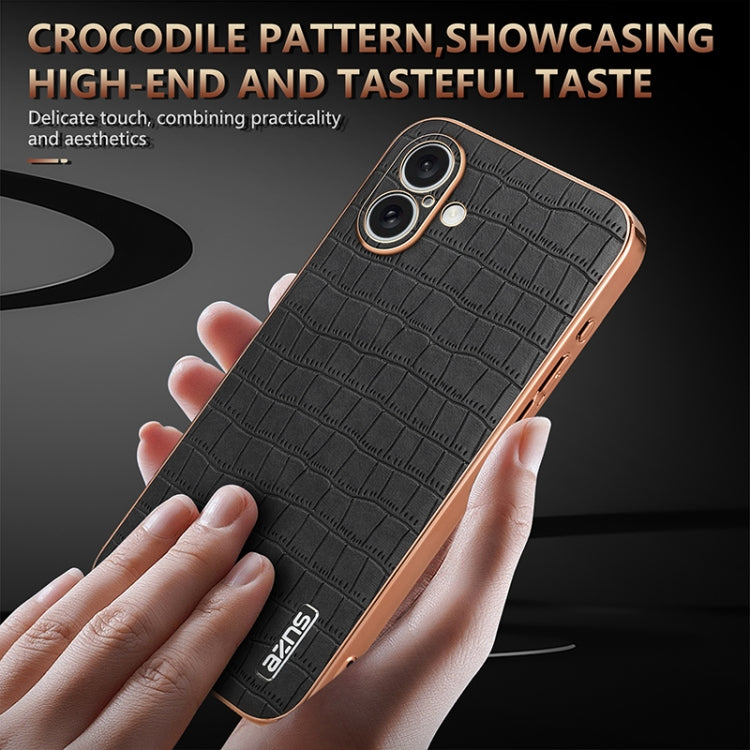 For iPhone 16 AZNS Electroplated Frame Crocodile Texture Full Coverage Phone Case(Black) - iPhone 16 Cases by AZNS | Online Shopping UK | buy2fix