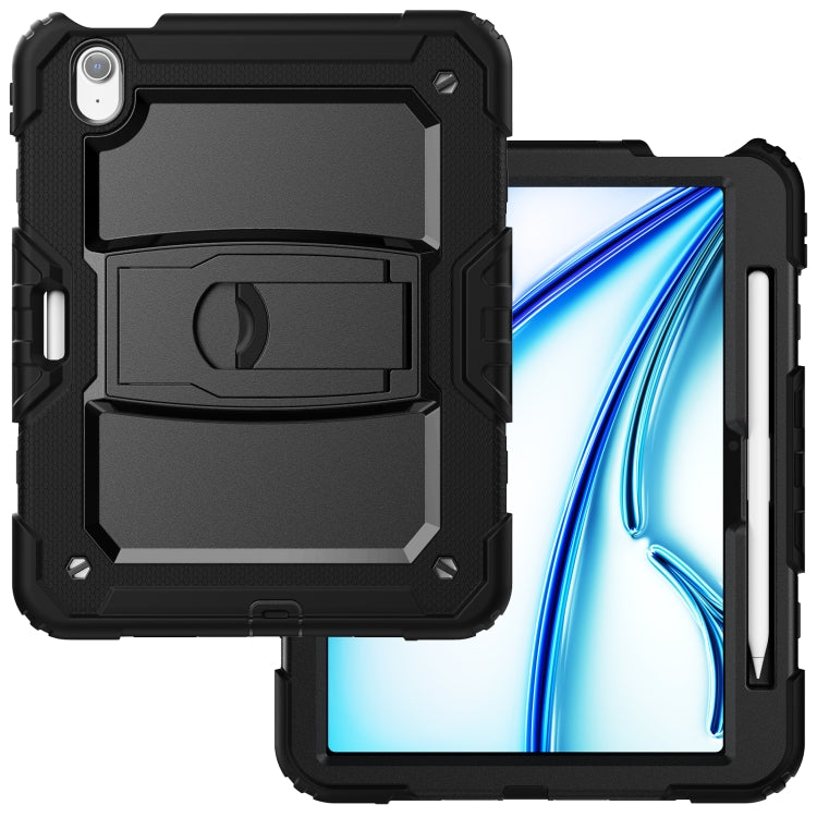 For iPad Air 11 2024 Silicone Hydric PC Tablet Case with Shoulder Strap & Holder(Black) - iPad Air 11 2024 Cases by buy2fix | Online Shopping UK | buy2fix