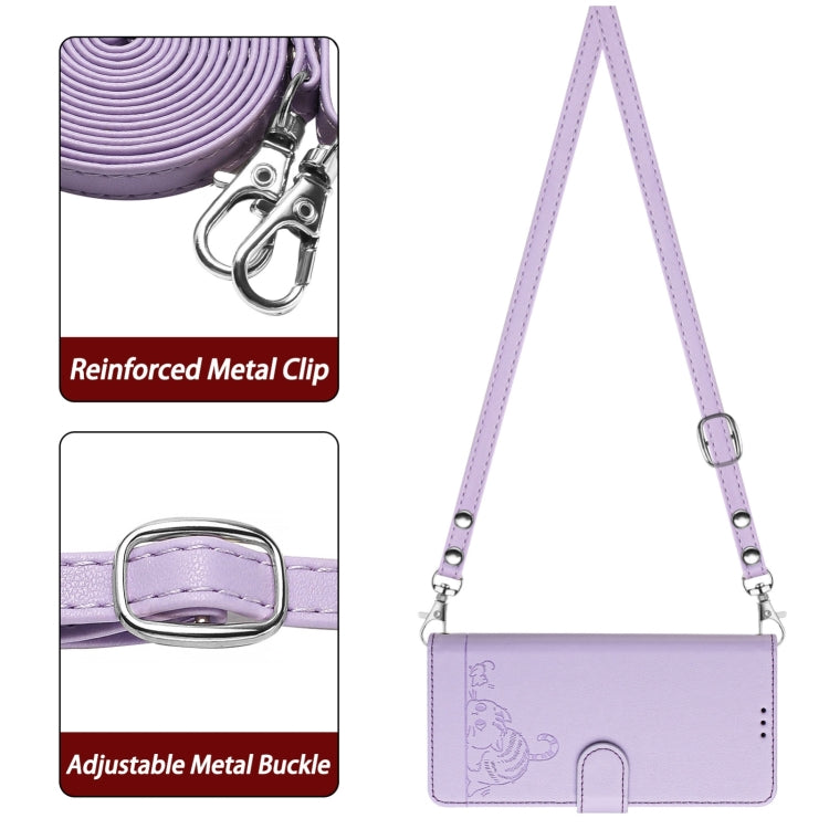 For Blackview A53 Cat Rat Embossed Pattern RFID Leather Phone Case with Lanyard(Purple) - More Brand by buy2fix | Online Shopping UK | buy2fix