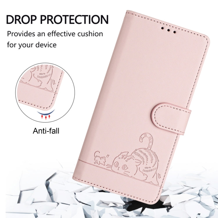 For Blackview Shark 8 Cat Rat Embossed Pattern RFID Leather Phone Case with Lanyard(Pink) - More Brand by buy2fix | Online Shopping UK | buy2fix