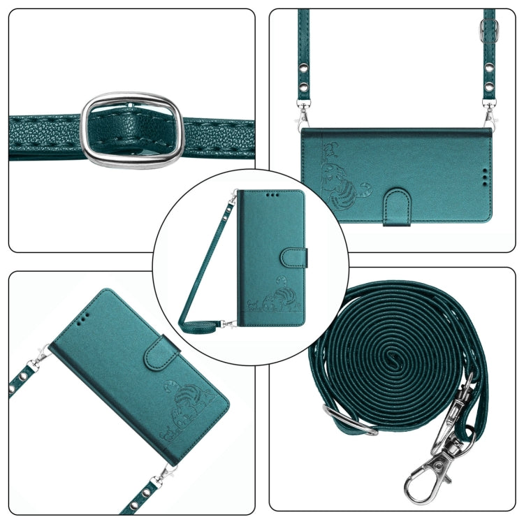 For Blackview Wave 6C Cat Rat Embossed Pattern RFID Leather Phone Case with Lanyard(Peacock Green) - More Brand by buy2fix | Online Shopping UK | buy2fix