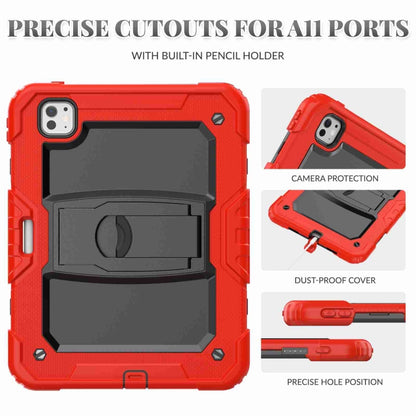 For iPad Pro 11 2024 Silicone Hydric PC Tablet Case with Shoulder Strap & Holder(Red) - iPad Pro 11 2024 Cases by buy2fix | Online Shopping UK | buy2fix