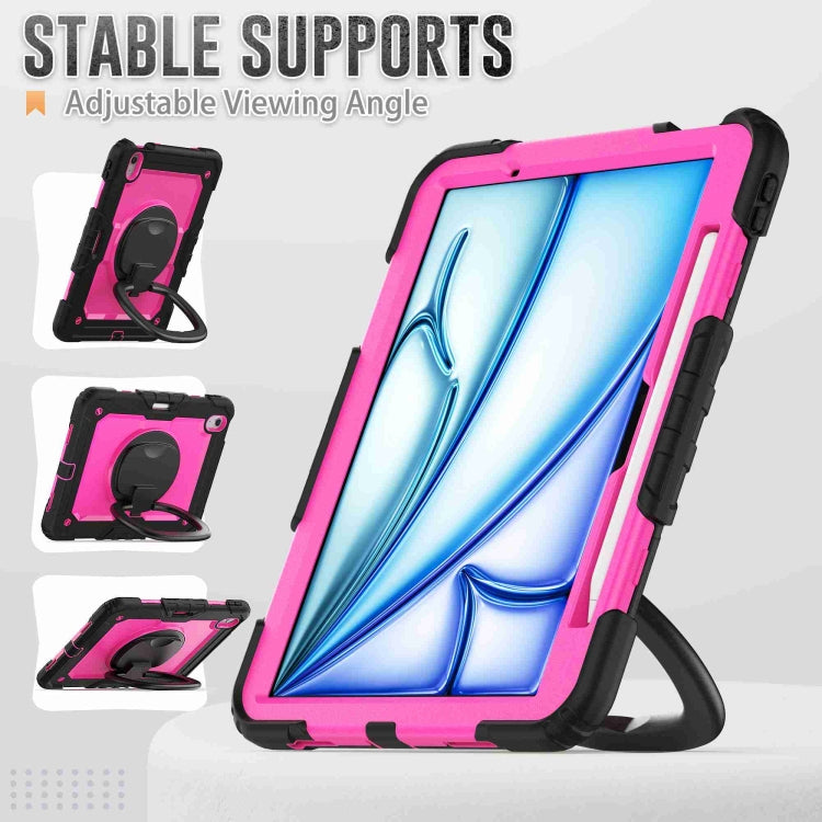 For iPad Air 11 2025 / 2024 Handle Silicone Hydric PC Tablet Case with Shoulder Strap(Rose Red PC) - iPad Air 11 2025 / 2024 Cases by buy2fix | Online Shopping UK | buy2fix