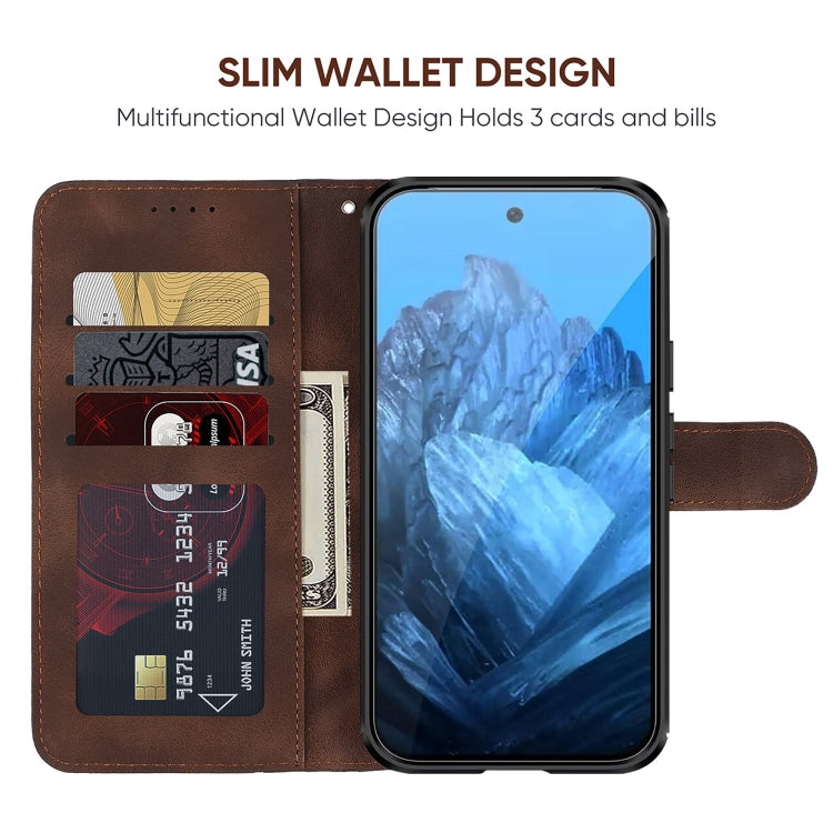 For Google Pixel 9 Pro XL Skin Feel Geometric Lines Leather Phone Case(Brown) - Google Cases by buy2fix | Online Shopping UK | buy2fix