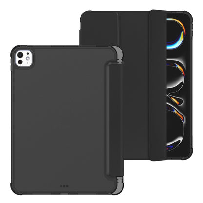 For iPad Pro 11 2024 Tri-fold Holder TPU Cover Frosted Leather Smart Tablet Case withh Pen Slot(Black) - iPad Pro 11 2024 Cases by buy2fix | Online Shopping UK | buy2fix