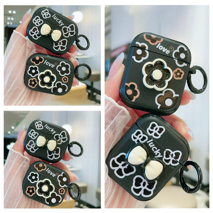 For AirPods 2 / 1 3D Colorful Pattern Bluetooth Earphone Protective Case(Black Flower) - For AirPods 1/2 by buy2fix | Online Shopping UK | buy2fix