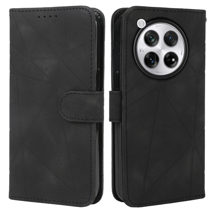 For OnePlus 12 Skin Feel Geometric Lines Leather Phone Case(Black) - OnePlus Cases by buy2fix | Online Shopping UK | buy2fix