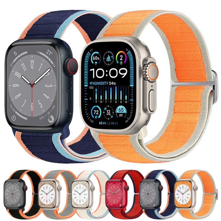 For Apple Watch Ultra 49mm Nylon Elastic Buckle Watch Band(Grey Orange) - Watch Bands by buy2fix | Online Shopping UK | buy2fix