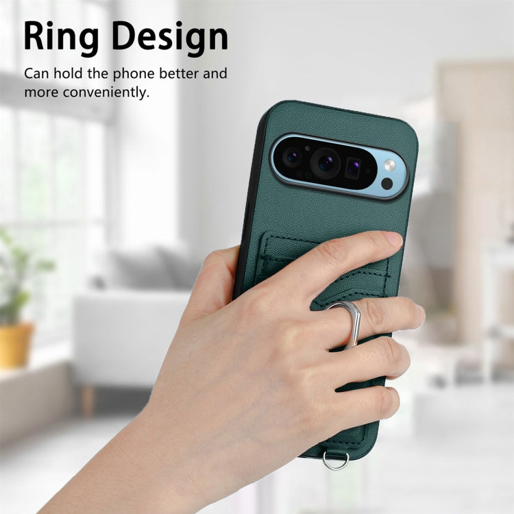 For Google Pixel 9 / 9 Pro R20 Ring Card Holder Phone Case(Green) - Google Cases by buy2fix | Online Shopping UK | buy2fix