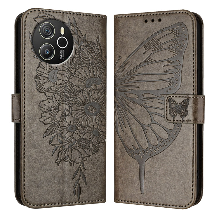 For Blackview Shark 8 Embossed Butterfly Leather Phone Case(Grey) - More Brand by buy2fix | Online Shopping UK | buy2fix