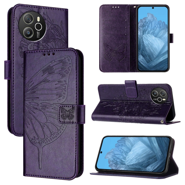 For Blackview Shark 8 Embossed Butterfly Leather Phone Case(Dark Purple) - More Brand by buy2fix | Online Shopping UK | buy2fix