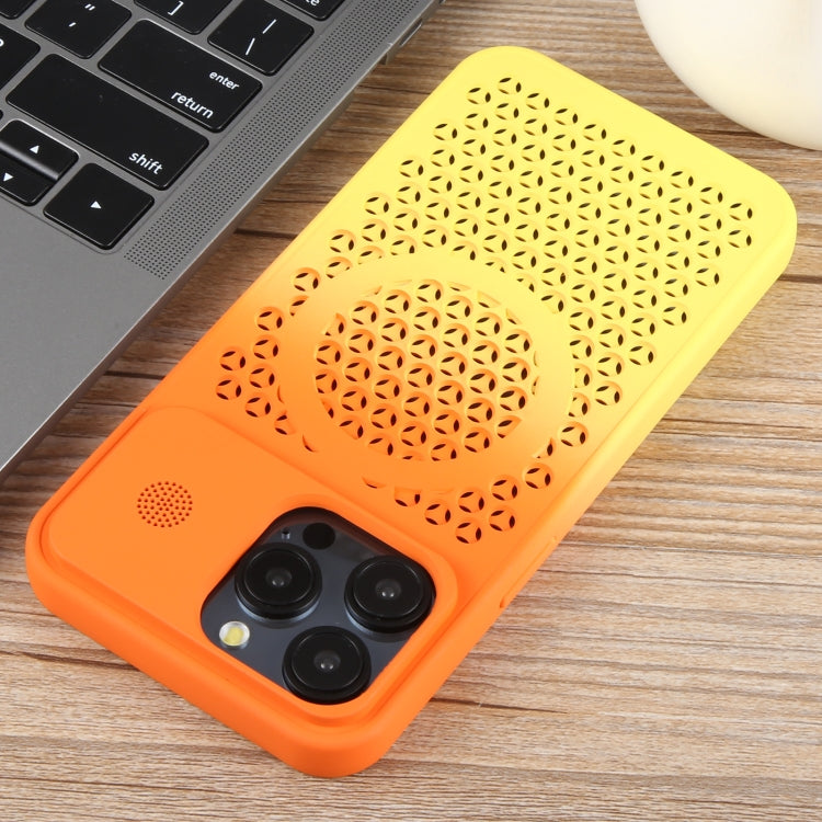 For iPhone 15 Pro Max Gradient Color Honeycomb Aromatherapy MagSafe Phone Case(Orange Yellow) - iPhone 15 Pro Max Cases by buy2fix | Online Shopping UK | buy2fix