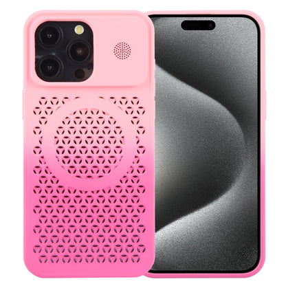 For iPhone 15 Pro Gradient Color Honeycomb Aromatherapy MagSafe Phone Case(Pink+Rose Red) - iPhone 15 Pro Cases by buy2fix | Online Shopping UK | buy2fix