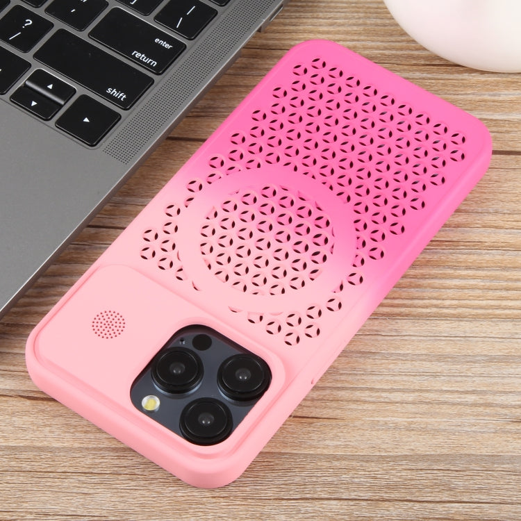 For iPhone 15 Pro Gradient Color Honeycomb Aromatherapy MagSafe Phone Case(Pink+Rose Red) - iPhone 15 Pro Cases by buy2fix | Online Shopping UK | buy2fix