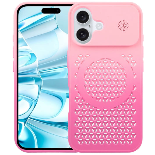 For iPhone 16 Plus Gradient Color Honeycomb Aromatherapy MagSafe Phone Case(Pink+Rose Red) - iPhone 16 Plus Cases by buy2fix | Online Shopping UK | buy2fix