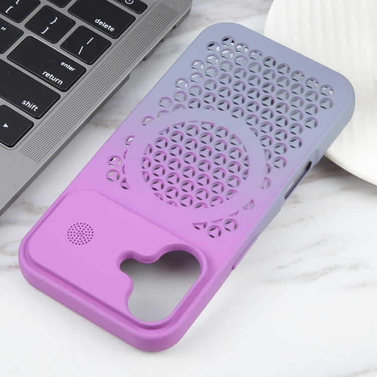 For iPhone 16 Gradient Color Honeycomb Aromatherapy MagSafe Phone Case(Purple Grey) - iPhone 16 Cases by buy2fix | Online Shopping UK | buy2fix