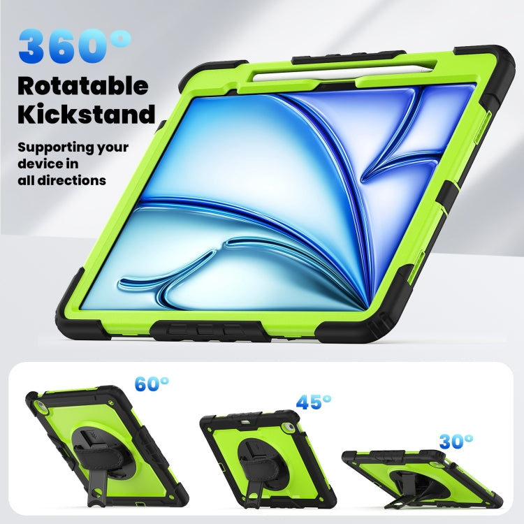 For iPad Air 13 2024 Silicone Hybrid PC Tablet Case with Shoulder Strap(Yellow Green + Black) - iPad Air 13 2024 Cases by buy2fix | Online Shopping UK | buy2fix