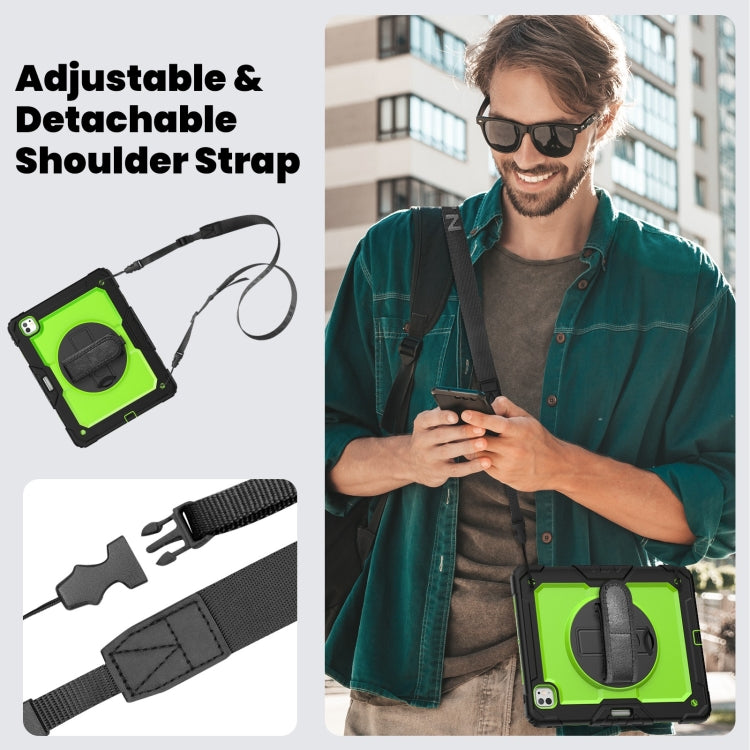 For iPad Pro 13 2024 Silicone Hybrid PC Tablet Case with Shoulder Strap(Yellow Green + Black) - iPad Pro 13 2024 Cases by buy2fix | Online Shopping UK | buy2fix