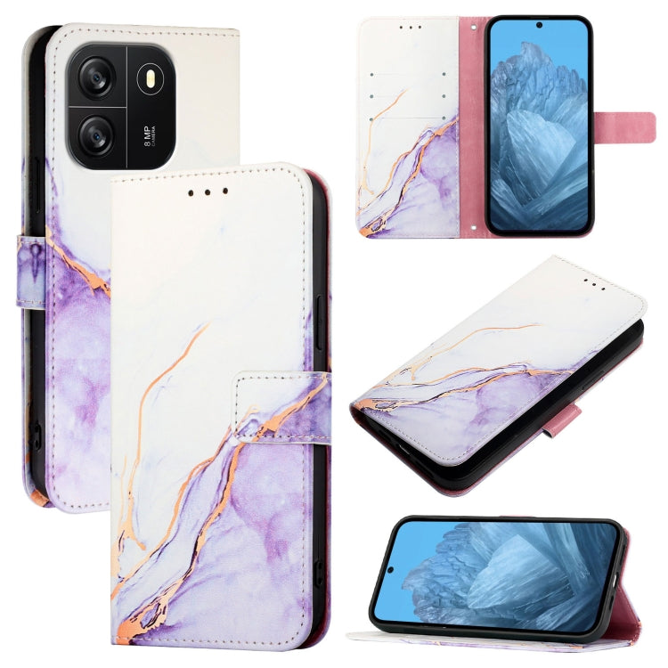 For Blackview Wave 6C PT003 Marble Pattern Flip Leather Phone Case(White Purple) - More Brand by buy2fix | Online Shopping UK | buy2fix