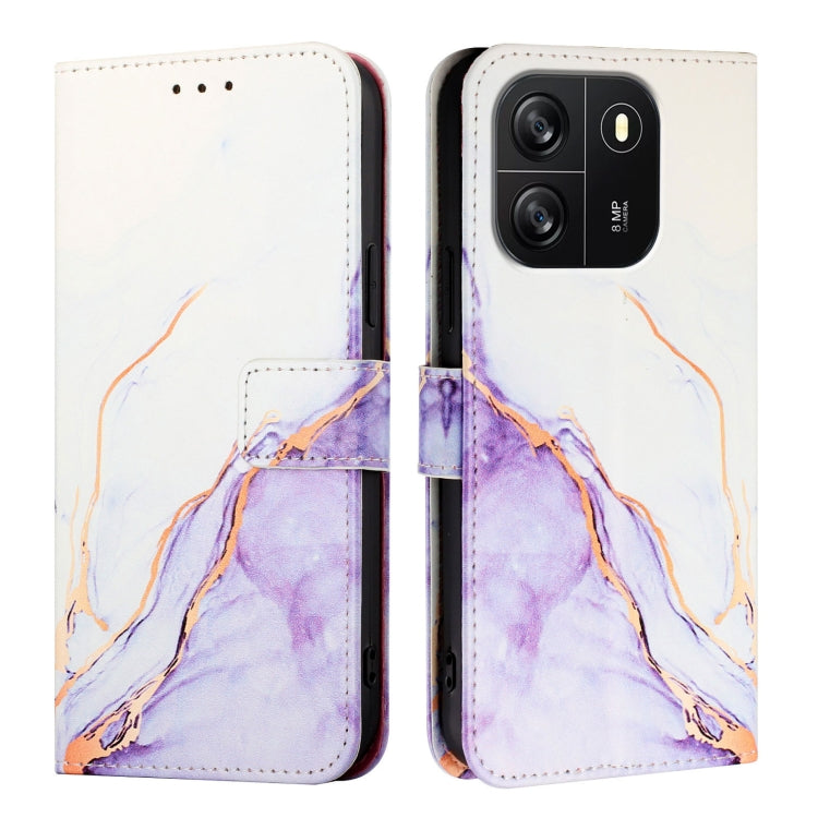 For Blackview Wave 6C PT003 Marble Pattern Flip Leather Phone Case(White Purple) - More Brand by buy2fix | Online Shopping UK | buy2fix