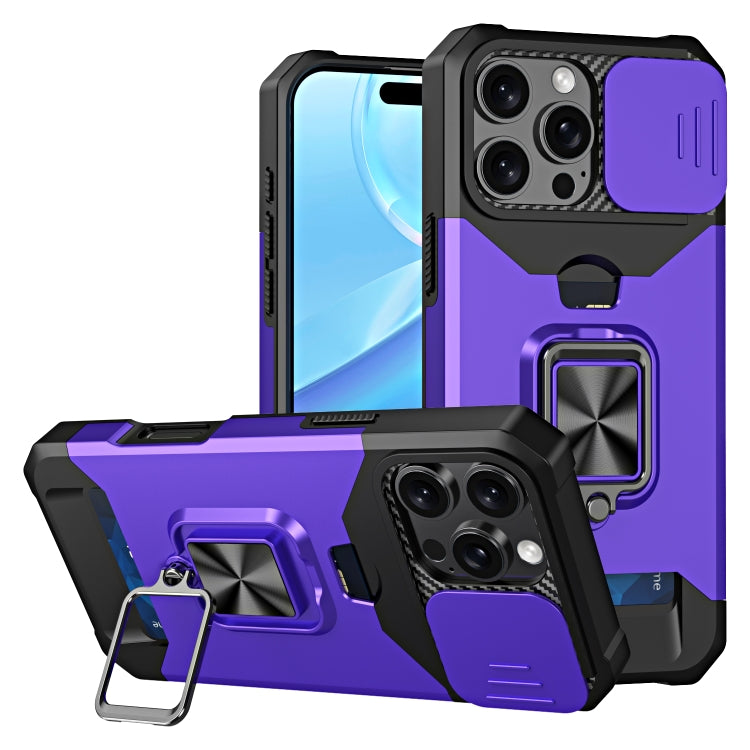 For iPhone 16 Pro Camera Shield Card Slot PC+TPU Phone Case(Purple) - iPhone 16 Pro Cases by buy2fix | Online Shopping UK | buy2fix