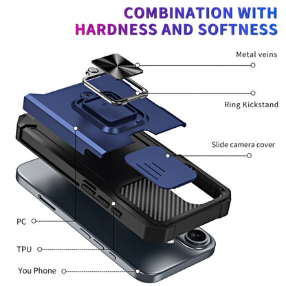 For iPhone 16 Plus Camera Shield Card Slot PC+TPU Phone Case(Blue) - iPhone 16 Plus Cases by buy2fix | Online Shopping UK | buy2fix