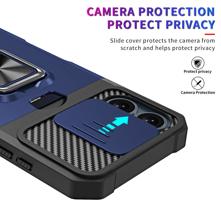 For iPhone 16 Plus Camera Shield Card Slot PC+TPU Phone Case(Blue) - iPhone 16 Plus Cases by buy2fix | Online Shopping UK | buy2fix