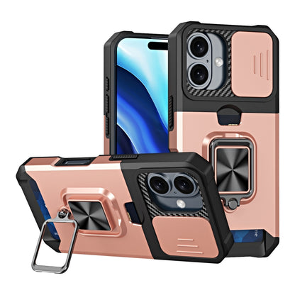 For iPhone 16 Plus Camera Shield Card Slot PC+TPU Phone Case(Rose Gold) - iPhone 16 Plus Cases by buy2fix | Online Shopping UK | buy2fix