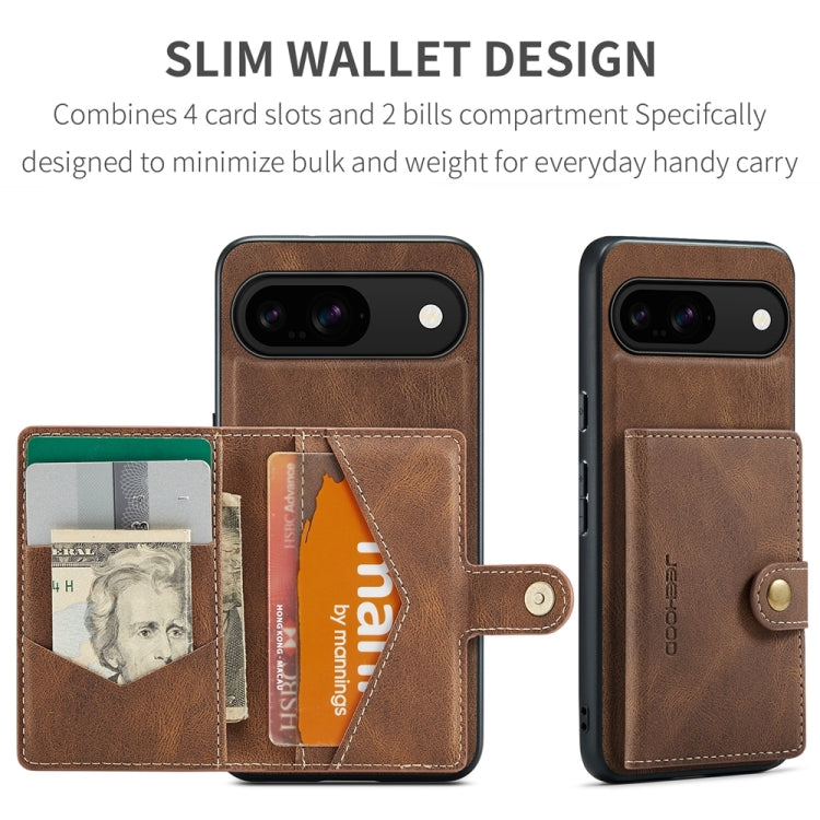 For Google Pixel 9 JEEHOOD J01 Retro Magnetic Detachable Wallet Phone Case(Brown) - Google Cases by JEEHOOD | Online Shopping UK | buy2fix