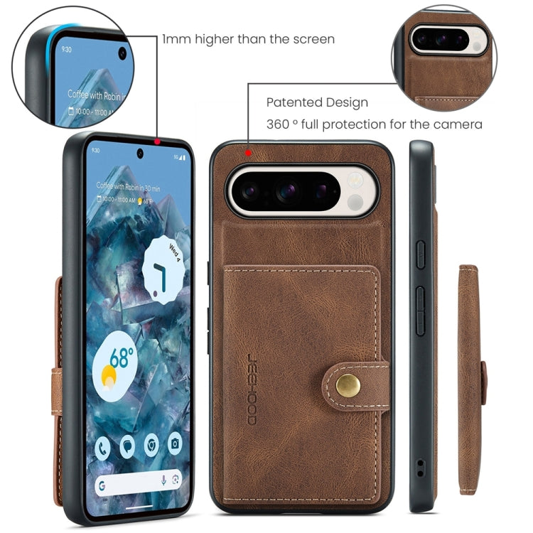 For Google Pixel 9 Pro JEEHOOD J01 Retro Magnetic Detachable Wallet Phone Case(Brown) - Google Cases by JEEHOOD | Online Shopping UK | buy2fix