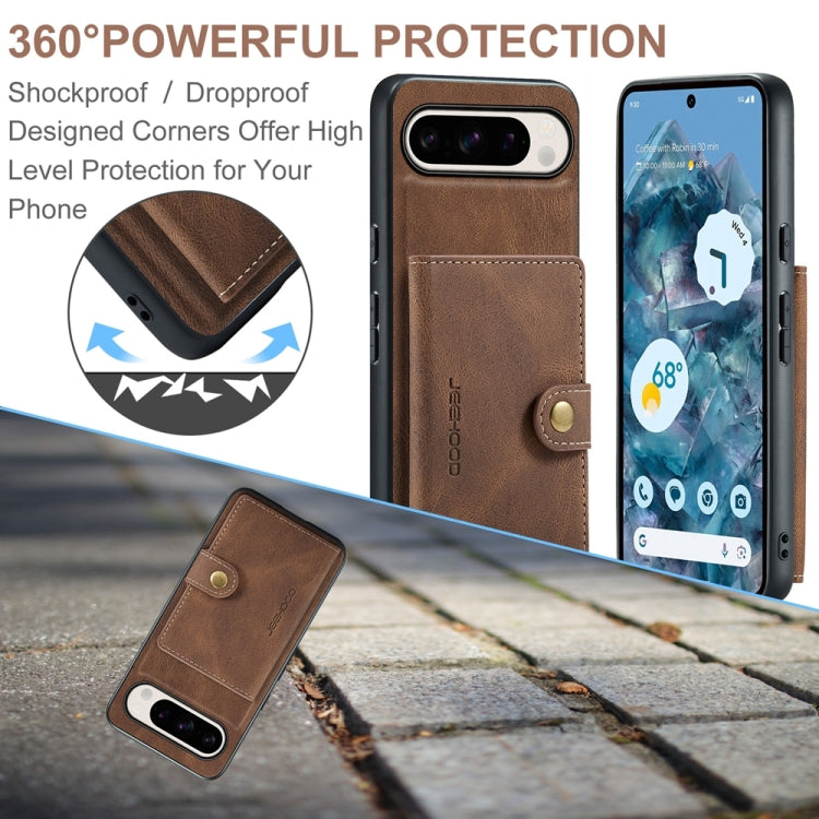 For Google Pixel 9 Pro JEEHOOD J01 Retro Magnetic Detachable Wallet Phone Case(Brown) - Google Cases by JEEHOOD | Online Shopping UK | buy2fix