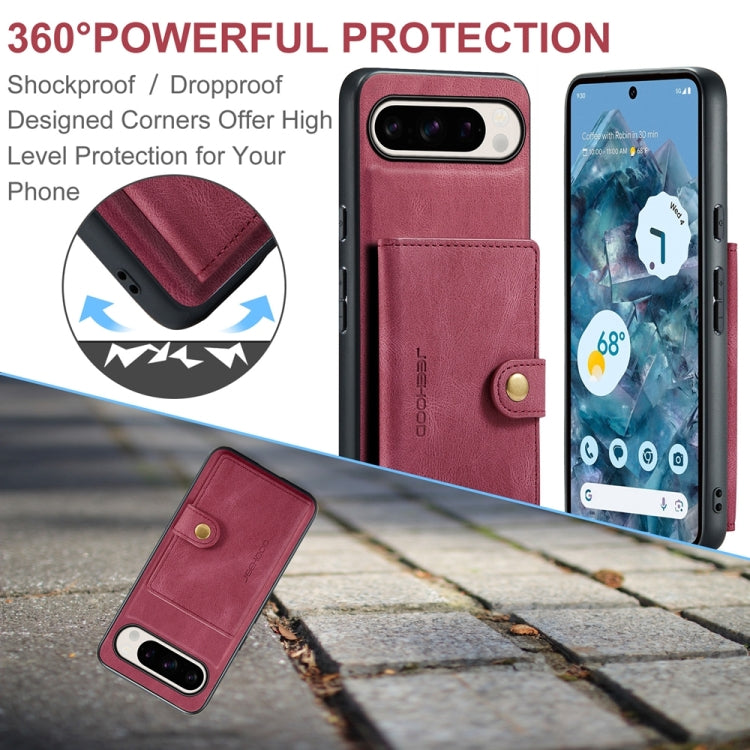 For Google Pixel 9 Pro JEEHOOD J01 Retro Magnetic Detachable Wallet Phone Case(Red) - Google Cases by JEEHOOD | Online Shopping UK | buy2fix