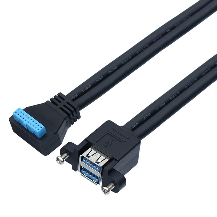 Double USB 3.0 with Fixed Screw Hole to 20 Pin Elbow Extension Cable, Length:0.5m(Black) - USB 3.0 by buy2fix | Online Shopping UK | buy2fix