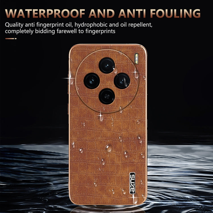 For vivo X100 5G AZNS Electroplated Frame Crocodile Texture Full Coverage Phone Case(Brown) - vivo Cases by AZNS | Online Shopping UK | buy2fix