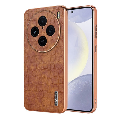 For vivo X100 Pro 5G / X100s Pro AZNS Electroplated Frame Crocodile Texture Full Coverage Phone Case(Brown) - X100 Pro Cases by AZNS | Online Shopping UK | buy2fix