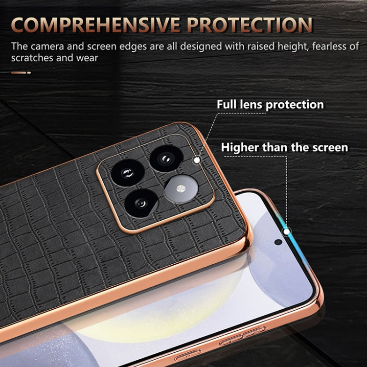 For Xiaomi 14 Pro AZNS Electroplated Frame Crocodile Texture Full Coverage Phone Case(Black) - 14 Pro Cases by AZNS | Online Shopping UK | buy2fix