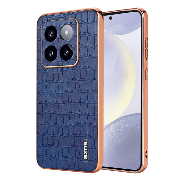 For Xiaomi 14 Pro AZNS Electroplated Frame Crocodile Texture Full Coverage Phone Case(Blue) - 14 Pro Cases by AZNS | Online Shopping UK | buy2fix