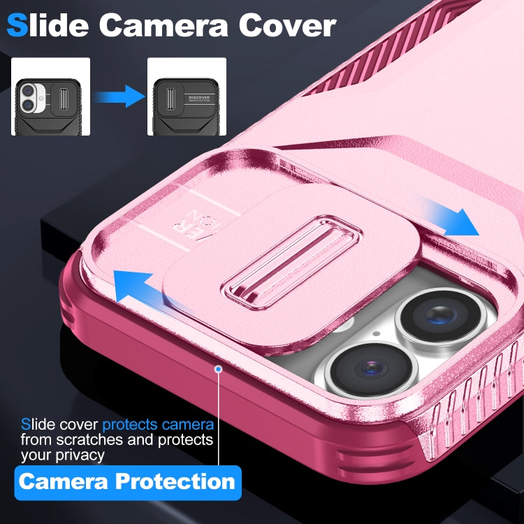 For iPhone 16 Plus Sliding Camshield Phone Case(Pink + Rose Red) - iPhone 16 Plus Cases by buy2fix | Online Shopping UK | buy2fix