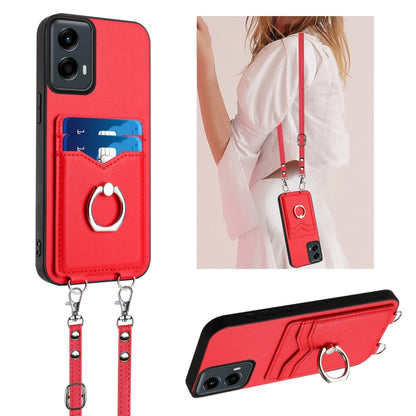 For Motorola Moto G 5G 2024 R20 Crossbody Rope Ring Card Holder Phone Case(Red) - Motorola Cases by buy2fix | Online Shopping UK | buy2fix