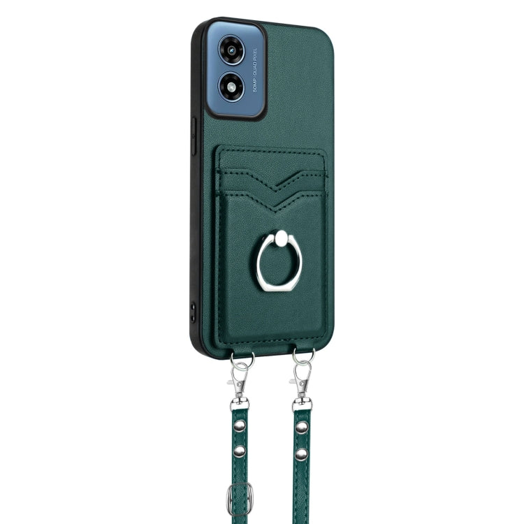 For Motorola Moto G Play 2024 4G R20 Crossbody Rope Ring Card Holder Phone Case(Green) - Motorola Cases by buy2fix | Online Shopping UK | buy2fix