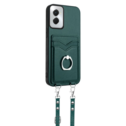 For Motorola Moto G Power 5G 2024 R20 Crossbody Rope Ring Card Holder Phone Case(Green) - Motorola Cases by buy2fix | Online Shopping UK | buy2fix