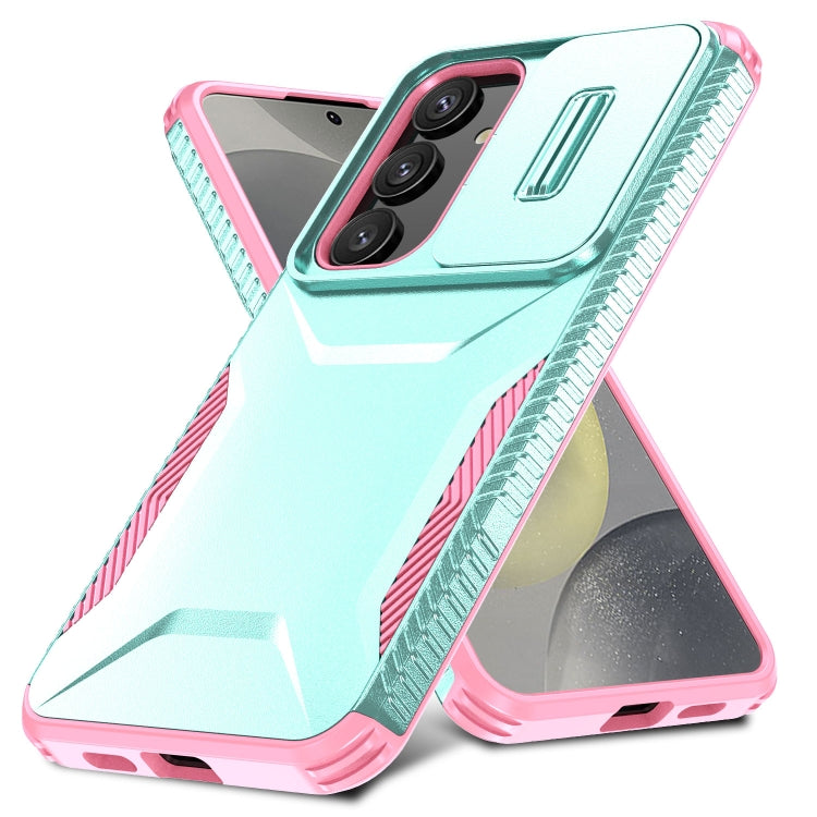 For Samsung Galaxy S25 5G / S24 5G Sliding Camshield Phone Case(Grey Green + Pink) - Galaxy S24 5G Cases by buy2fix | Online Shopping UK | buy2fix