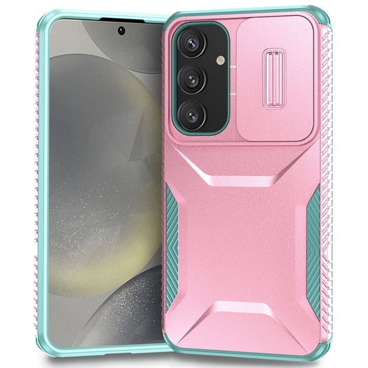 For Samsung Galaxy S25+ 5G / S24+ 5G Sliding Camshield Phone Case(Pink + Grey Green) - Galaxy S24+ 5G Cases by buy2fix | Online Shopping UK | buy2fix