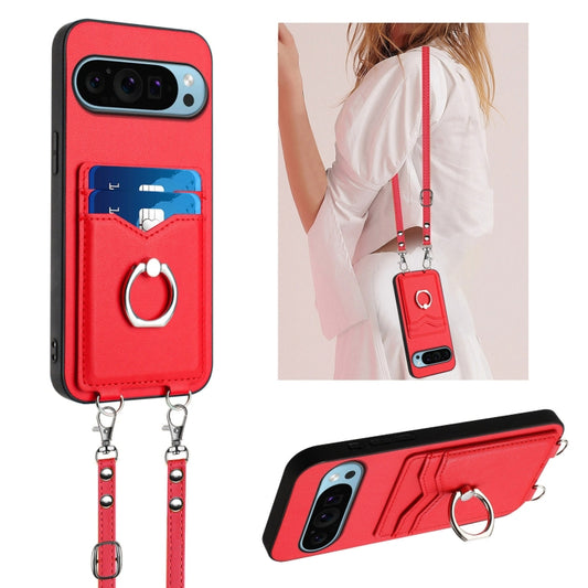 For Google Pixel 9 Pro XL R20 Crossbody Rope Ring Card Holder Phone Case(Red) - Google Cases by buy2fix | Online Shopping UK | buy2fix