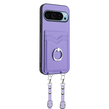 For Google Pixel 9 / 9 Pro R20 Crossbody Rope Ring Card Holder Phone Case(Purple) - Google Cases by buy2fix | Online Shopping UK | buy2fix