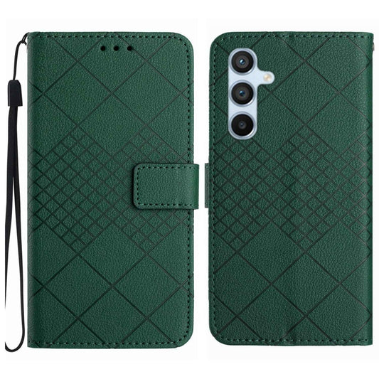 For Samsung Galaxy S25 5G Rhombic Grid Texture Leather Phone Case(Green) - Galaxy S25 5G Cases by buy2fix | Online Shopping UK | buy2fix