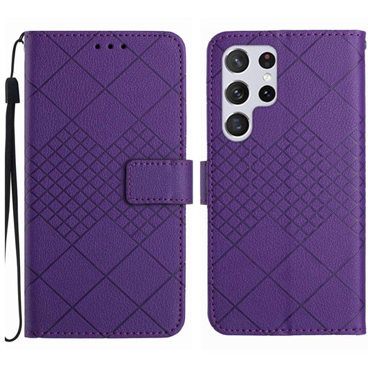 For Samsung Galaxy S25 Ultra 5G Rhombic Grid Texture Leather Phone Case(Purple) - Galaxy S25 Ultra 5G Cases by buy2fix | Online Shopping UK | buy2fix