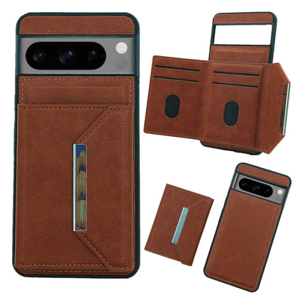 For Google Pixel 9 / 9 Pro Solid Color Metal Buckle Card Slots Bag Phone Case(Brown) - Google Cases by buy2fix | Online Shopping UK | buy2fix