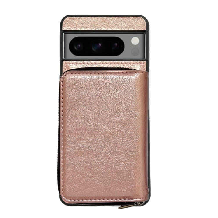 For Google Pixel 9 / 9 Pro Solid Color Zipper 11-Card Slots Bag Phone Case with Lanyard(Rose Gold) - Google Cases by buy2fix | Online Shopping UK | buy2fix