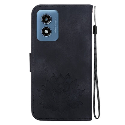 For Motorola Moto G Play 4G 2024 Lotus Embossed Leather Phone Case(Black) - Motorola Cases by buy2fix | Online Shopping UK | buy2fix